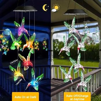 Solar Color-Changing Wind Chimes [Hummingbird]