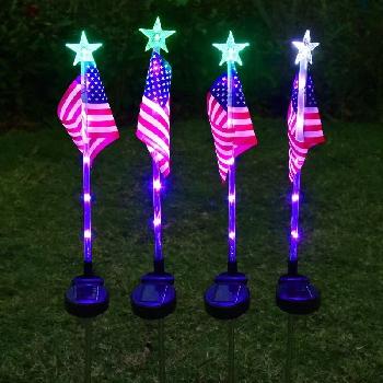 Solar Yard Stake [American Flag with Color-Changing Star]