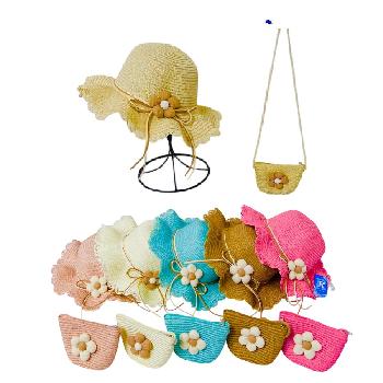 Girl's Woven Hat/Purse Set with Puffy Flower [HT1738/PR181]