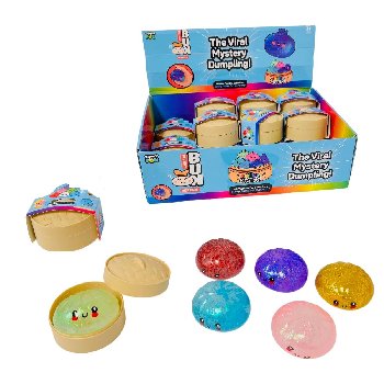 Dumpling Squishy Bun with Steamer Toy [Glitter/Smiley Face] - Call be on waiting list to notify when they have arrived
