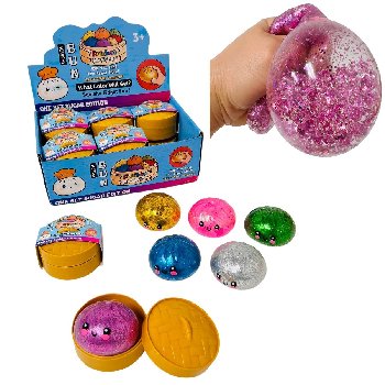 Dumpling Water Bead Squish Bun with Steamer Toy [Glitter]