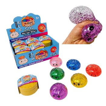 Dumpling Water Bead Squish Bun with Steamer Toy [Glitter]