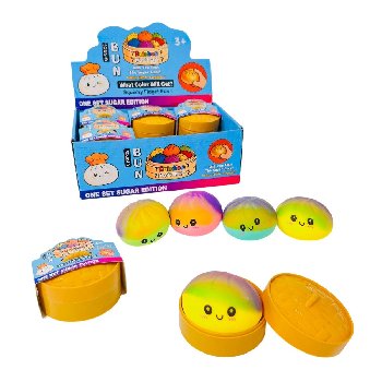 Dumpling Squishy Bun with Steamer Toy [Tie Dye/Smiley Face]