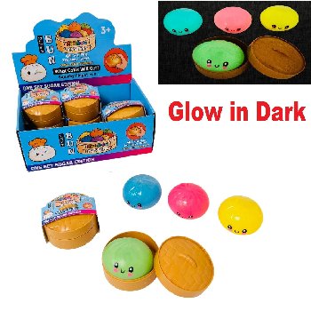 GLOW-IN-THE-DARK Dumpling Squishy Bun with Steamer Toy [Glitter/Smiley Face]