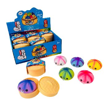 Dumpling Bubble-Blowing Squishy Bun with Steamer Toy [Tie Dye]