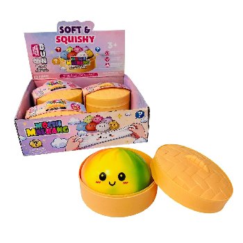 Jumbo Dumpling Squishy Bun with Steamer Toy [Smiling Face/Tie Dye]