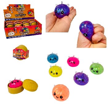 Mini Dumpling Gel Squishy Bun with Steamer Toy [Unicorn/Smiley Face] Glitter