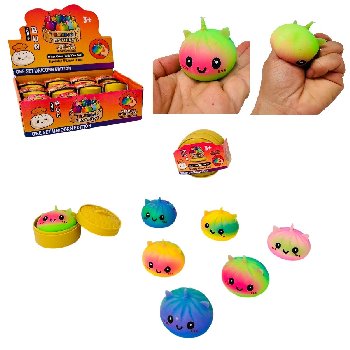 Mini Dumpling Squishy "Flour Foam" Bun with Steamer Toy [Unicorn/Smiley Face] Tie Dye
