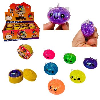 Mini Dumpling Water Bead Squishy Bun with Steamer Toy [Unicorn/Smiley Face] Glitter