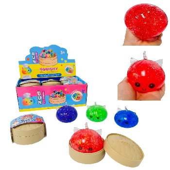 Dumpling Gel Squish Bun with Steamer Toy (Unicorn/Smiling Faces] Glitter