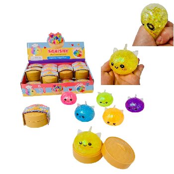 Mini Dumpling Water Bead Squishy Bun with Steamer Toy [Unicorn/Smiley Face] Glitter
