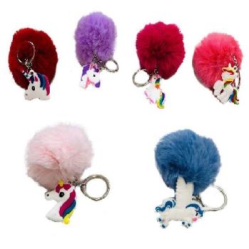 PomPom Key Chain with Silicone Unicorn