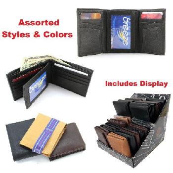 Genuine Top Grain Leather Wallet Assortment with Display