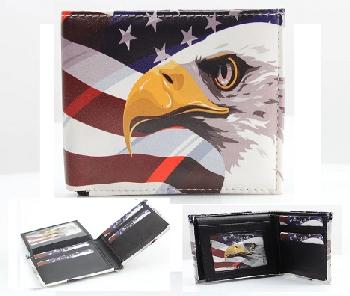 Vegan Leather Wallet [Bifold] Eagle with Flag