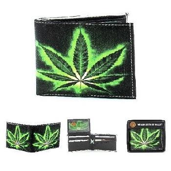 Vegan Leather Wallet [Bifold] Neon Marijuana Leaf