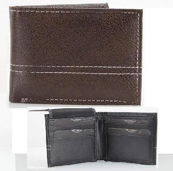 Vegan Leather Wallet [Bifold] Stitching [BRWN]