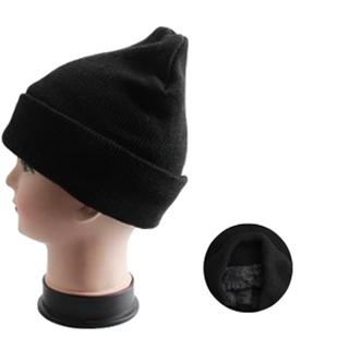 Plush-Lined Knitted Cuff Hat [Black Only]