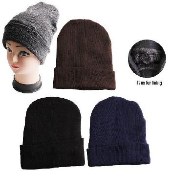 Plush-Lined Knitted Cuff Hat [Assorted Colors]