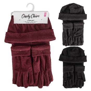 3pc Women's Fleece Hat, Scarf and Gloves Set