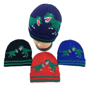Child's Knitted Cuffed Winter Hat [Dinosaurs]