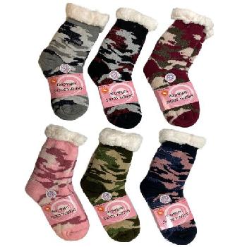Plush-Lined Non Slip Sherpa Socks [Camo Sparkle] 9-11