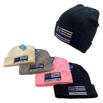 Embroidered Knitted Cuffed Hat [Blue Lives Matter]