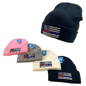 Embroidered Knitted Cuffed Hat [Blue/Red Lives Matter]