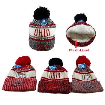 Plush-Lined Knit Hat with PomPom [Script OHIO]