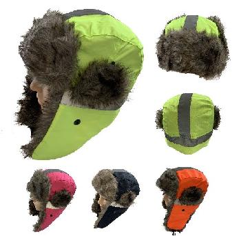 Aviator Hat with Fur Trim [Neon with Reflective Strip]