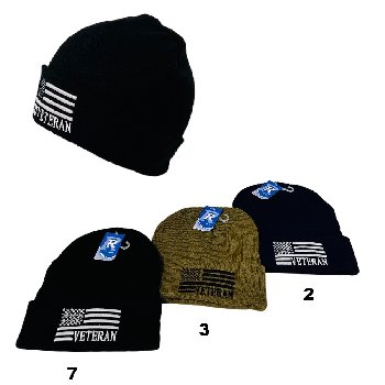 Embroidered Knitted Cuff Hat [Flag/Veteran]