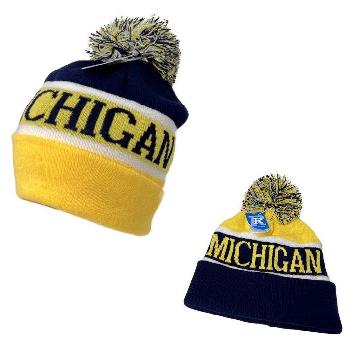 Knitted Hat with PomPom [MICHIGAN] Wide Stripes