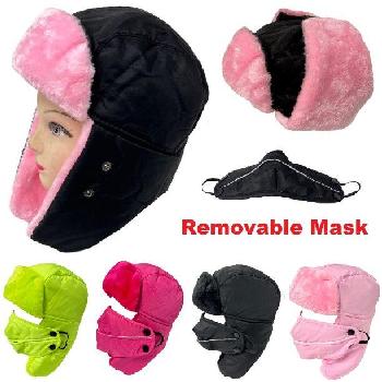 Aviator Hat with Fur Trim & Detachable Mask [Solid] Youth Size