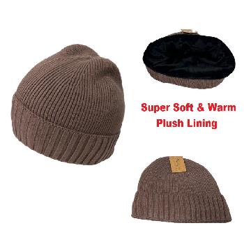 Knitted Super Soft Plush-Lined Cuffed Hat [Wide Ribbed Cuff] Cocoa