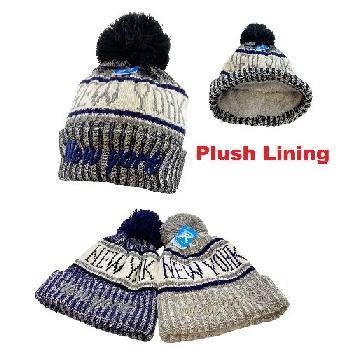Plush-Lined Knit Hat with PomPom [Script NEW YORK]
