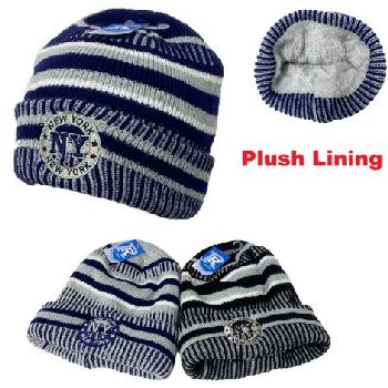 Knitted Plush-Lined Varsity Cuffed Hat [Seal] NEW YORK