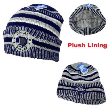 Knitted Plush-Lined Varsity Cuffed Hat [Seal] DALLAS