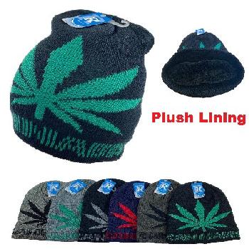 Plush-Lined Knit Beanie [Marijuana-Large Leaf]CANNABIS