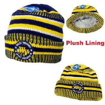 Knitted Plush-Lined Varsity Cuffed Hat [Seal] WEST VIRGINIA