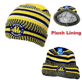 Knitted Plush-Lined Varsity Cuffed Hat [Seal] MICHIGAN