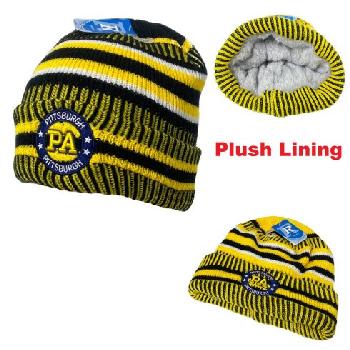 Knitted Plush-Lined Varsity Cuffed Hat [Seal] PITTSBURGH