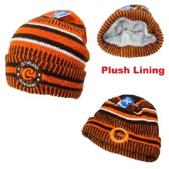 Knitted Plush-Lined Varsity Cuffed Hat [Seal] CLEVELAND B/O