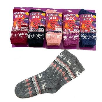 1pr Ladies Super Warm Thermal Crew Socks 9-11 Reindeer