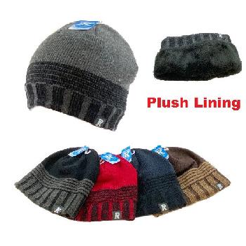 Plush-Lined Knit Beanie [Ribbed Edge and Stripes]