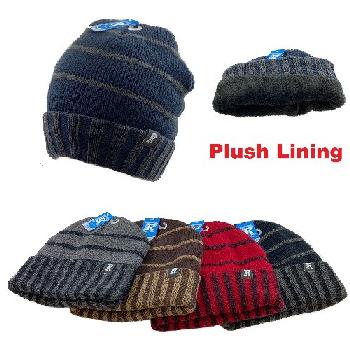 Plush-Lined Knit Toboggan [Ribbed Edge with Wide Stripes]
