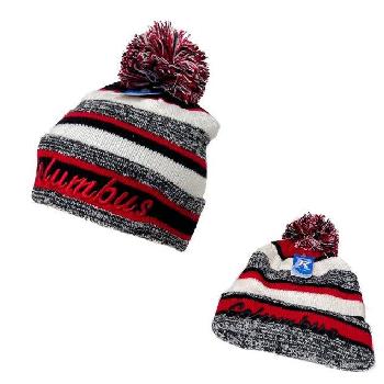 Knitted Hat with PomPom [Embroidered COLUMBUS] Stripes