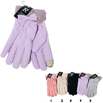 Ladies Lined Touch Screen Waterproof Fashion Gloves [Bow Accent]