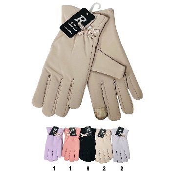 Ladies Lined Touch Screen Waterproof Fashion Gloves [Pearl Drop Ribbon]