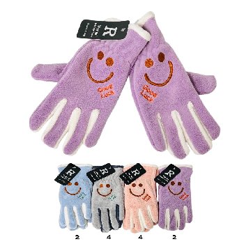 Youth Size Girl's Super-Soft Fleece Gloves [Smile Face]