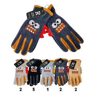 Youth Size Boy's Super-Soft Fleece Gloves [Monster Face]