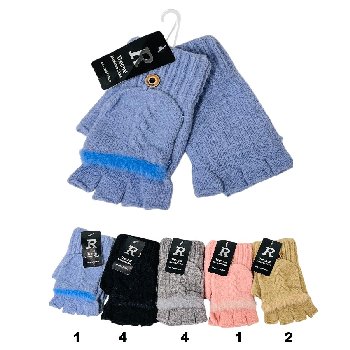 Ladies Fingerless Cable Knit Gloves [Plush Trim]